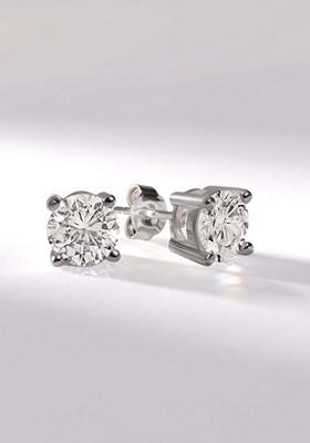 14Kt White Gold Lab Grown Diamond 1 Carat4 Prong Round Shape Diamond Earrings For Women