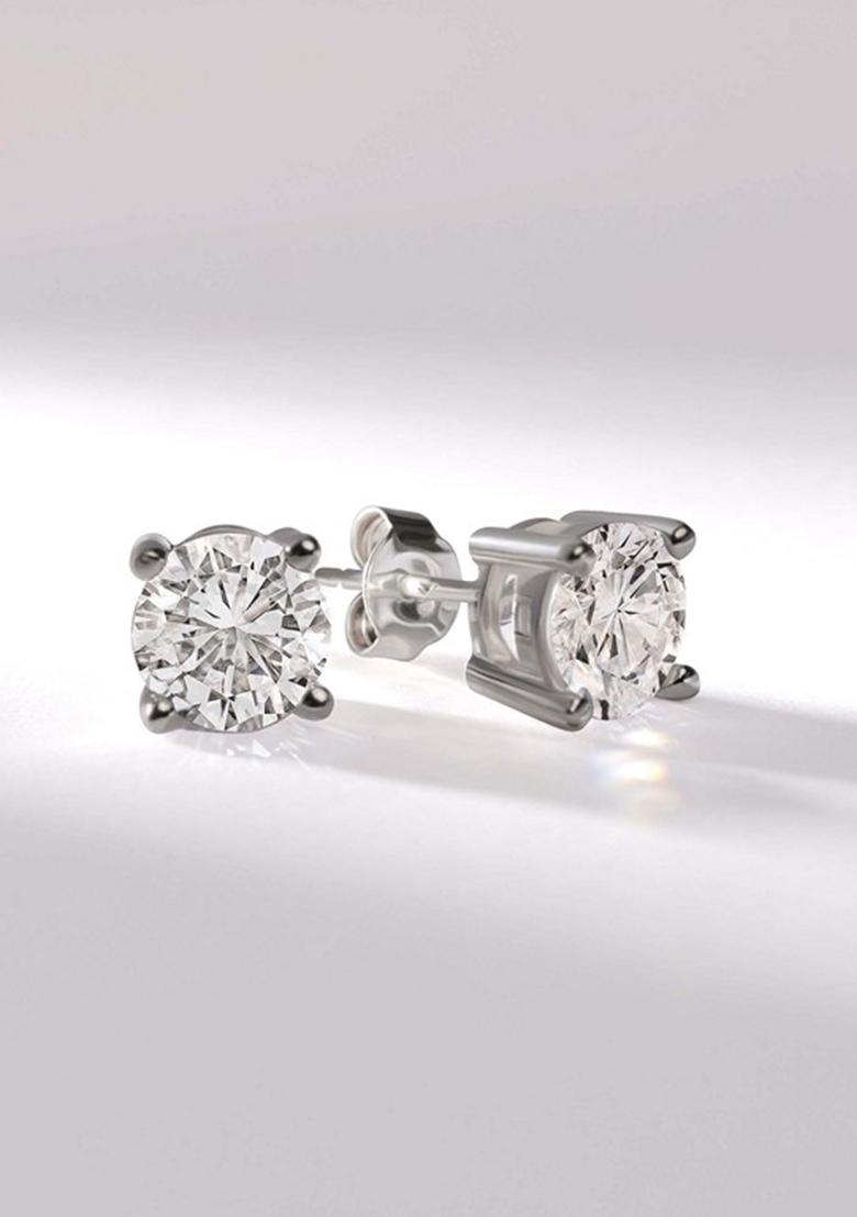 14Kt White Gold Lab Grown Diamond 1 Carat4 Prong Round Shape Diamond Earrings For Women