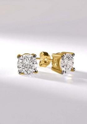 14Kt Yellow Gold Lab Grown Diamond 1 Carat4 Prong Round Shape Diamond Earrings For Women