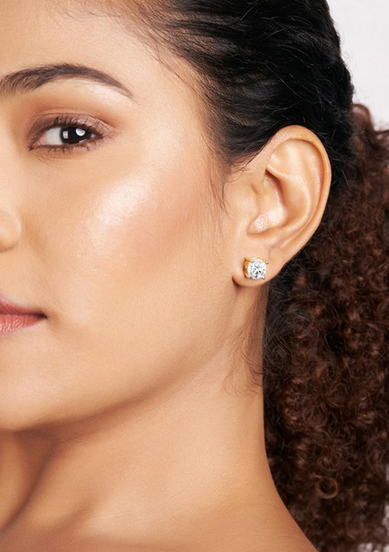 14Kt Yellow Gold Lab Grown Diamond 1 Carat4 Prong Round Shape Diamond Earrings For Women