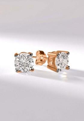 14Kt Rose Gold Lab Grown Diamond 1 Carat4 Prong Round Shape Diamond Earrings For Women