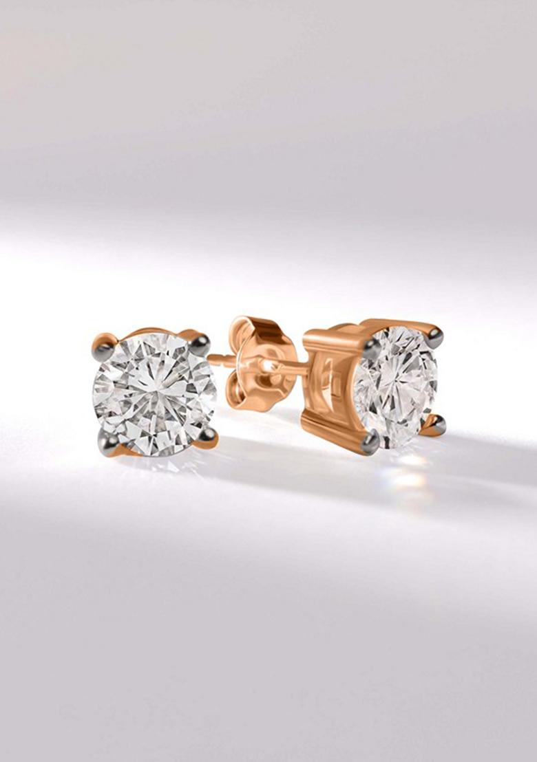 14Kt Rose Gold Lab Grown Diamond 1 Carat4 Prong Round Shape Diamond Earrings For Women
