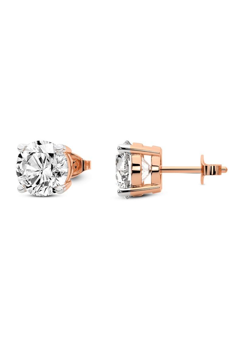 14Kt Rose Gold Lab Grown Diamond 1 Carat4 Prong Round Shape Diamond Earrings For Women