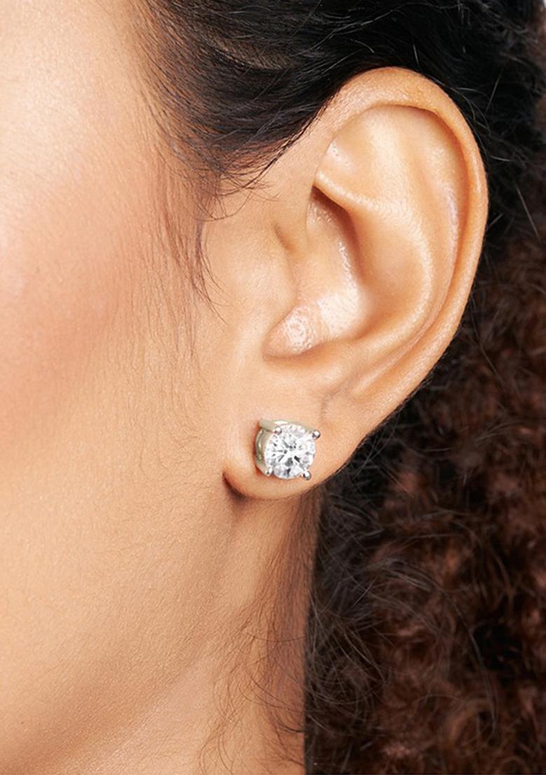 14Kt White Gold Lab Grown Diamond 1.50 Carat4 Prong Round Shape Diamond Earrings For Women