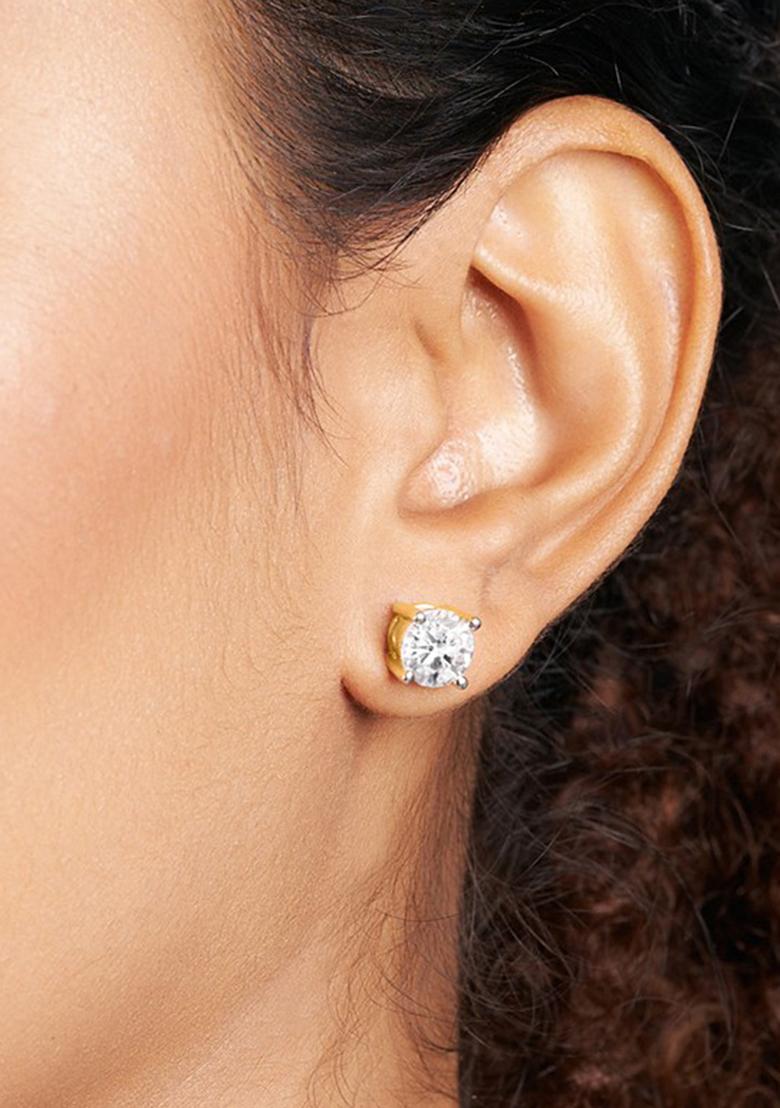 14Kt Yellow Gold Lab Grown Diamond 1.50 Carat4 Prong Round Shape Diamond Earrings For Women