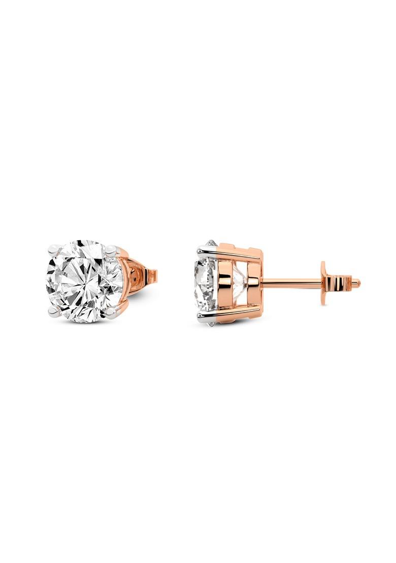 14Kt Rose Gold Lab Grown Diamond 1.50 Carat4 Prong Round Shape Diamond Earrings For Women