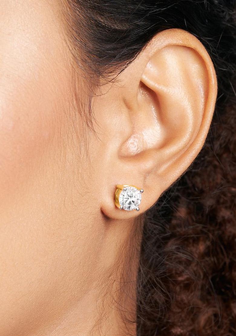 14Kt Yellow Gold Lab Grown Diamond 0.76 Carat4 Prong Round Shape Diamond Earrings For Women