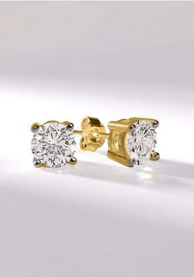 14Kt Yellow Gold Lab Grown Diamond 3 Carat4 Prong Round Shape Diamond Earrings For Women