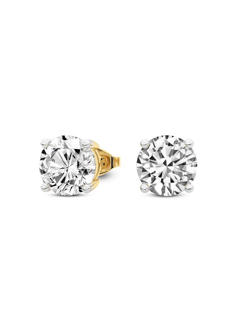 14Kt Yellow Gold Lab Grown Diamond 3 Carat4 Prong Round Shape Diamond Earrings For Women
