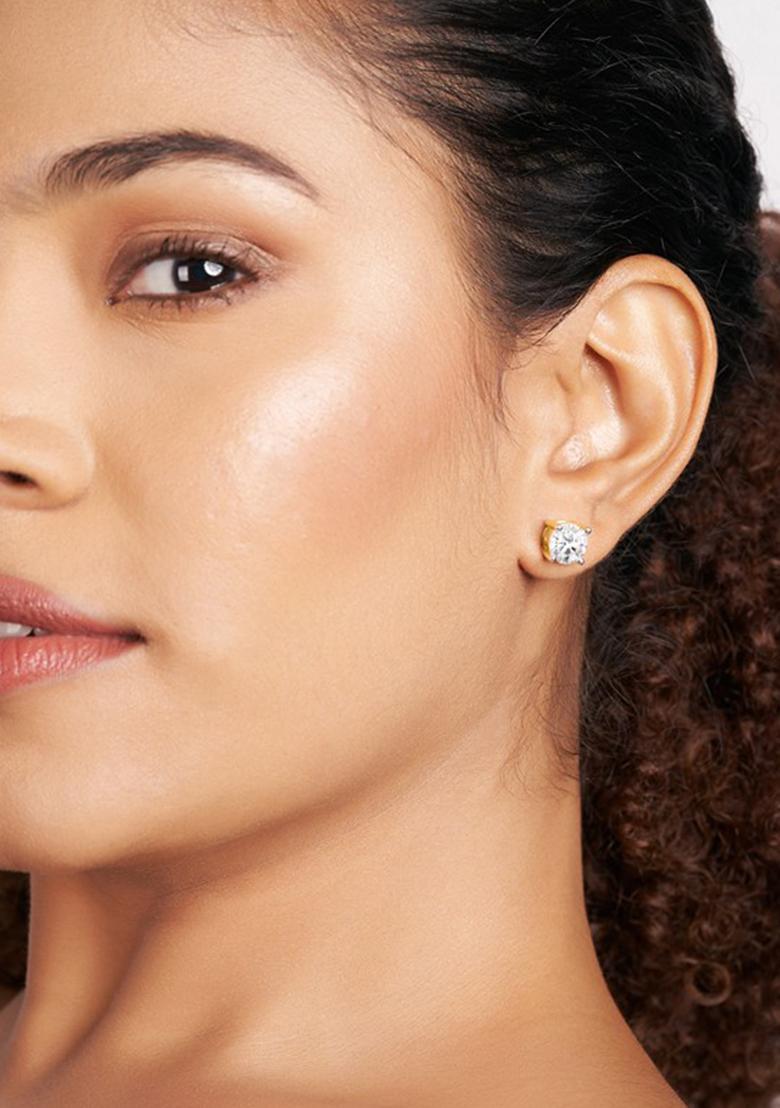 14Kt Yellow Gold Lab Grown Diamond 3 Carat4 Prong Round Shape Diamond Earrings For Women