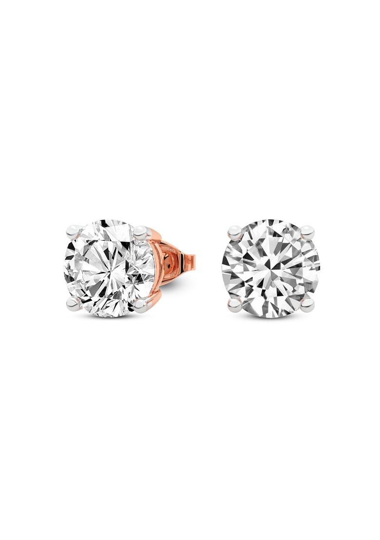 14Kt Rose Gold Lab Grown Diamond 3 Carat4 Prong Round Shape Diamond Earrings For Women