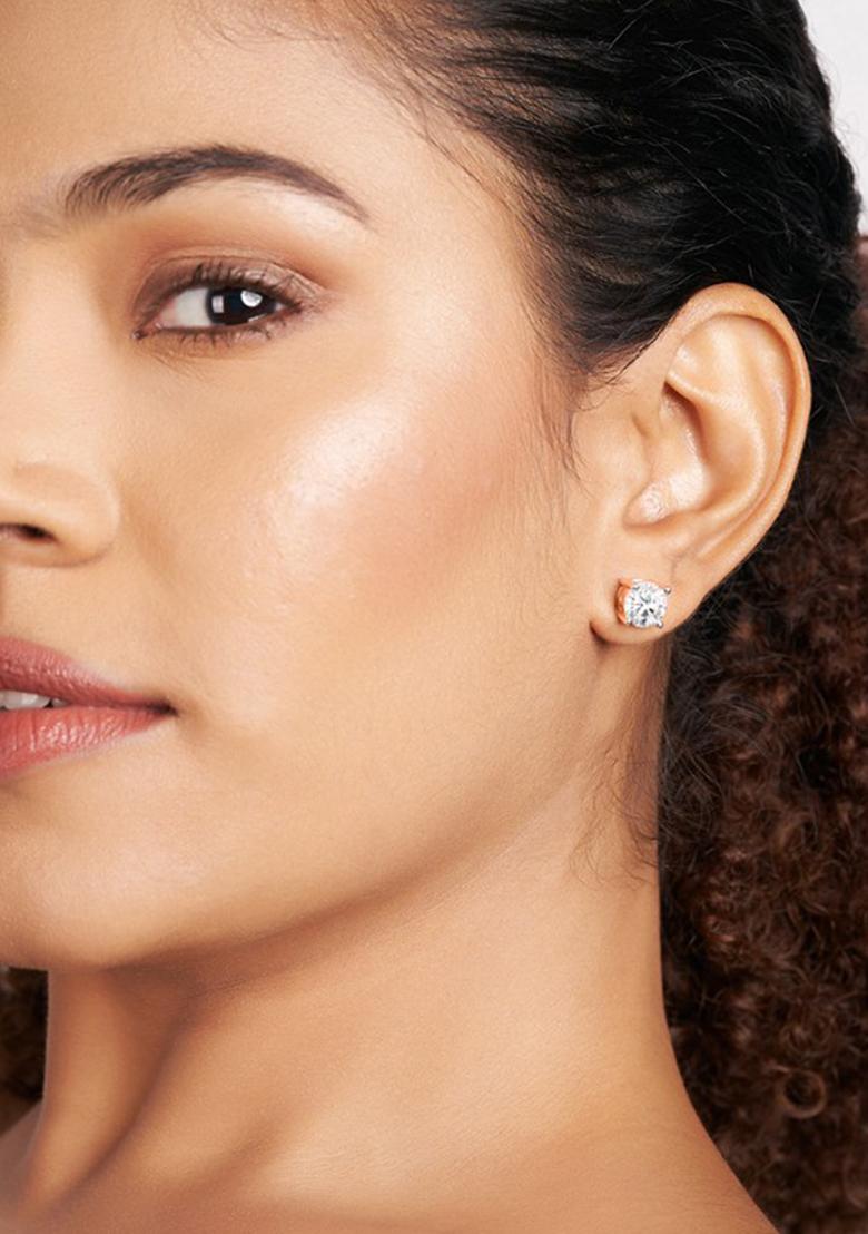 14Kt Rose Gold Lab Grown Diamond 3 Carat4 Prong Round Shape Diamond Earrings For Women