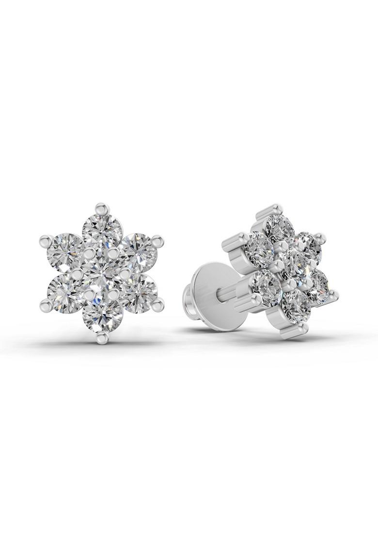 14Kt White Gold Lab Grown Diamond 0.41 Carat Round Shape Floral Diamond Stud Earrings For Women