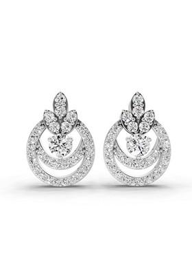 14Kt White Gold Lab Grown Diamond 0.91 Carat Round Shape Diamond Halo Cluster Stud Earrings For Women