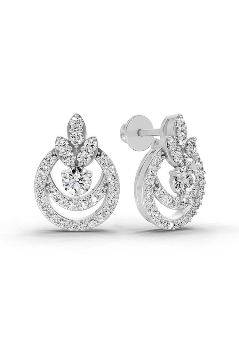 14Kt White Gold Lab Grown Diamond 0.91 Carat Round Shape Diamond Halo Cluster Stud Earrings For Women