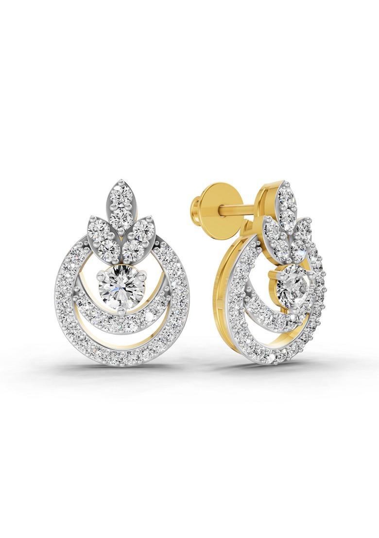 14Kt Yellow Gold Lab Grown Diamond 0.91 Carat Round Shape Diamond Halo Cluster Stud Earrings For Women