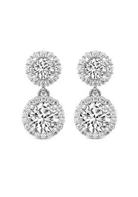 14Kt White Gold Lab Grown Diamond 2.07 Carat Round Shape Diamond Sasha Double Halo Earrings For Women