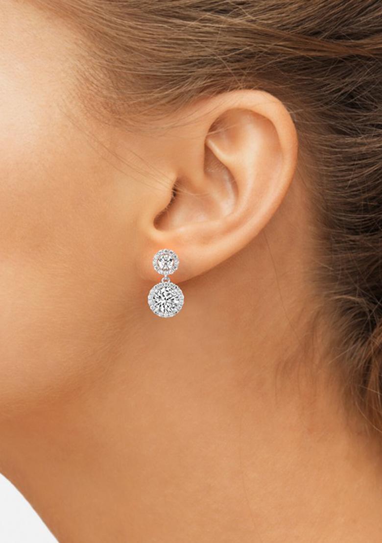 14Kt White Gold Lab Grown Diamond 2.07 Carat Round Shape Diamond Sasha Double Halo Earrings For Women
