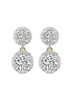 14Kt Yellow Gold Lab Grown Diamond 2.07 Carat Round Shape Diamond Sasha Double Halo Earrings For Women