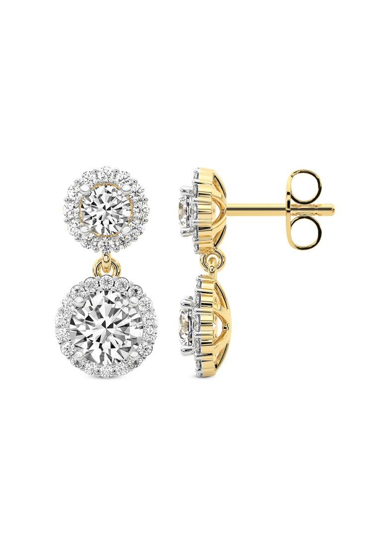 14Kt Yellow Gold Lab Grown Diamond 2.07 Carat Round Shape Diamond Sasha Double Halo Earrings For Women
