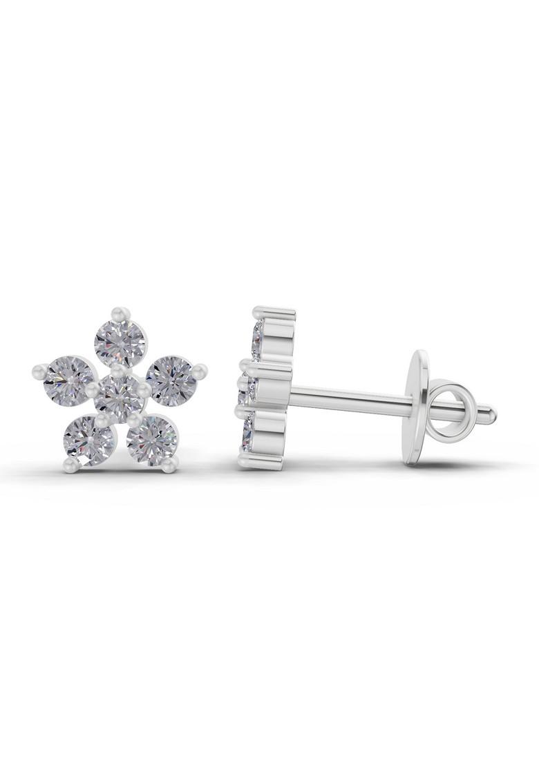 14Kt White Gold Lab Grown Diamond 0.35 Carat Round Shape Diamond Flower Stud Earrings For Women