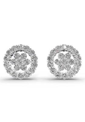 14Kt White Gold Lab Grown Diamond 0.67 Carat Round Shape Floral Cluster Diamond Stud Earrings For Women