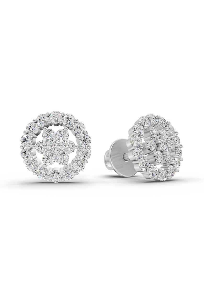 14Kt White Gold Lab Grown Diamond 0.67 Carat Round Shape Floral Cluster Diamond Stud Earrings For Women