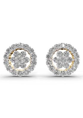 14Kt Yellow Gold Lab Grown Diamond 0.67 Carat Round Shape Floral Cluster Diamond Stud Earrings For Women