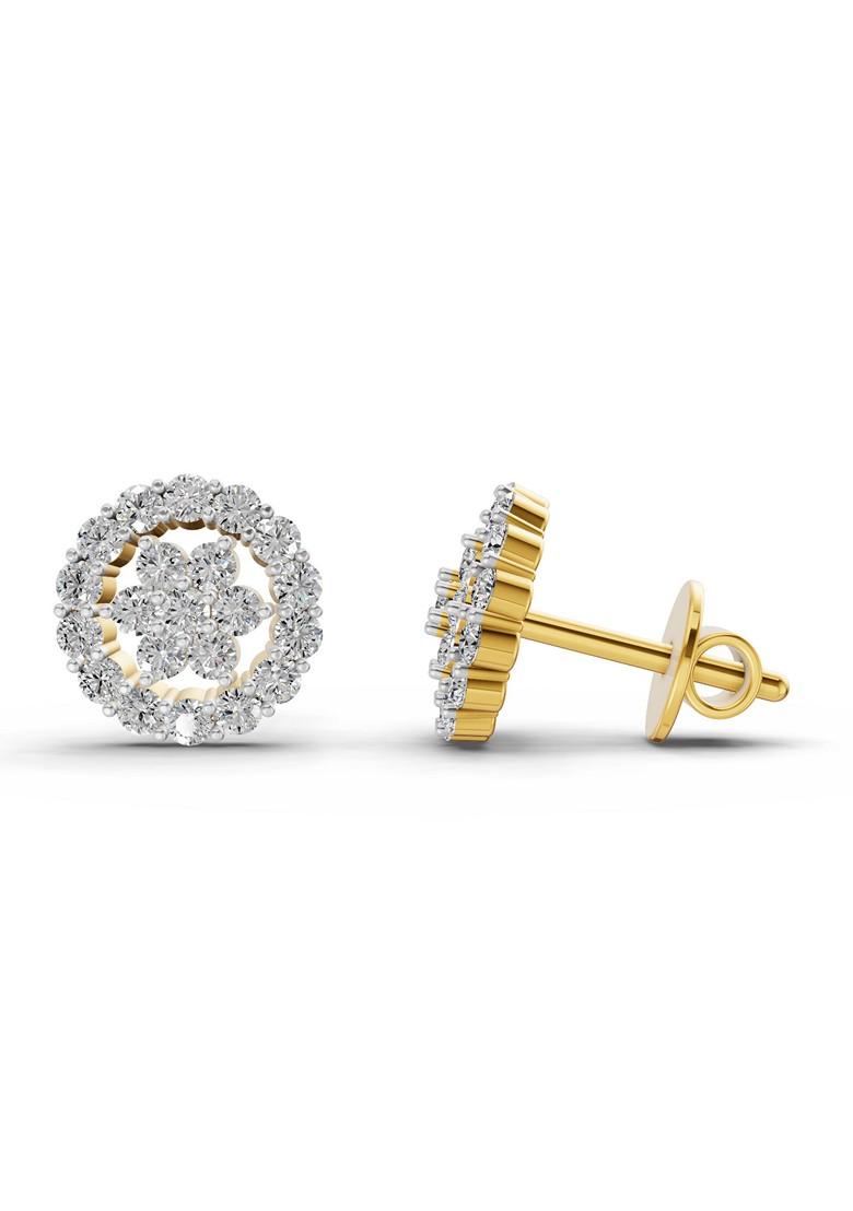 14Kt Yellow Gold Lab Grown Diamond 0.67 Carat Round Shape Floral Cluster Diamond Stud Earrings For Women