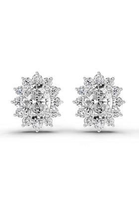 14Kt White Gold Lab Grown Diamond 0.80 CaratOval Cluster Diamond Stud Earrings For Women