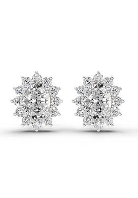 14Kt Yellow Gold Lab Grown Diamond 0.80 CaratOval Cluster Diamond Stud Earrings For Women