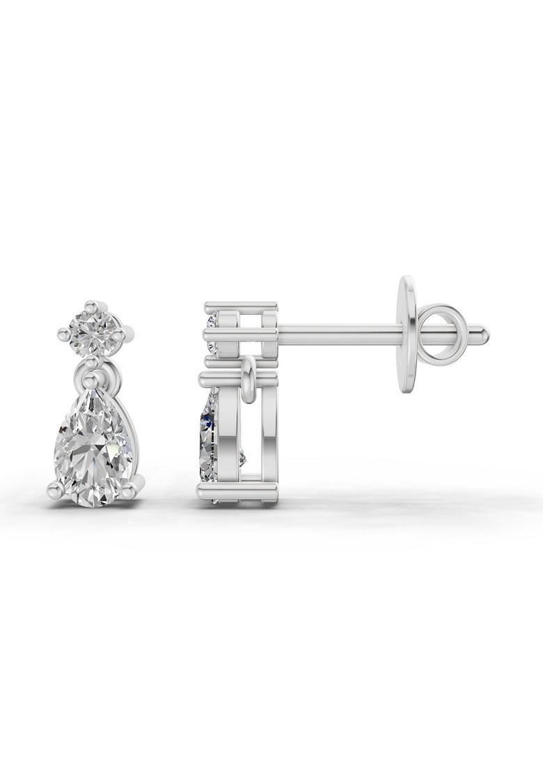 14Kt White Gold Lab Grown Diamond 0.89 CaratPear-Shaped Diamond Drop Stud Earrings For Women