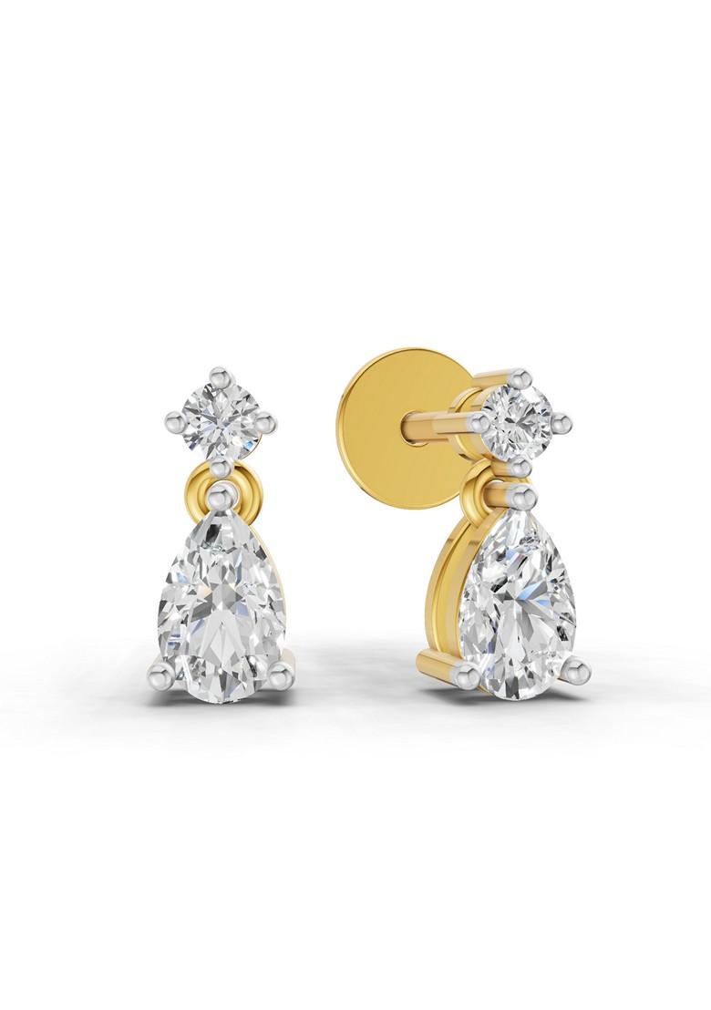 14Kt Yellow Gold Lab Grown Diamond 0.89 CaratPear-Shaped Diamond Drop Stud Earrings For Women