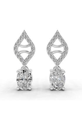 14Kt White Gold Lab Grown Diamond 0.88 CaratOval Diamond Leaf Drop Diamond Stud Earrings For Women