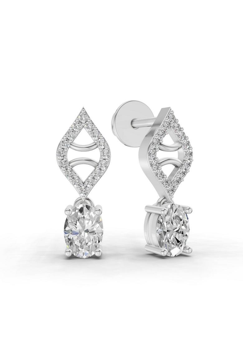 14Kt White Gold Lab Grown Diamond 0.88 CaratOval Diamond Leaf Drop Diamond Stud Earrings For Women