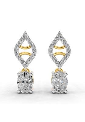 14Kt Yellow Gold Lab Grown Diamond 0.88 CaratOval Diamond Leaf Drop Diamond Stud Earrings For Women