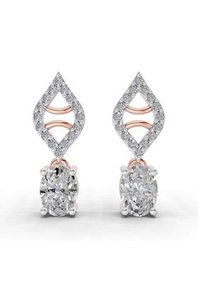 14Kt Rose Gold Lab Grown Diamond 0.88 CaratOval Diamond Leaf Drop Diamond Stud Earrings For Women