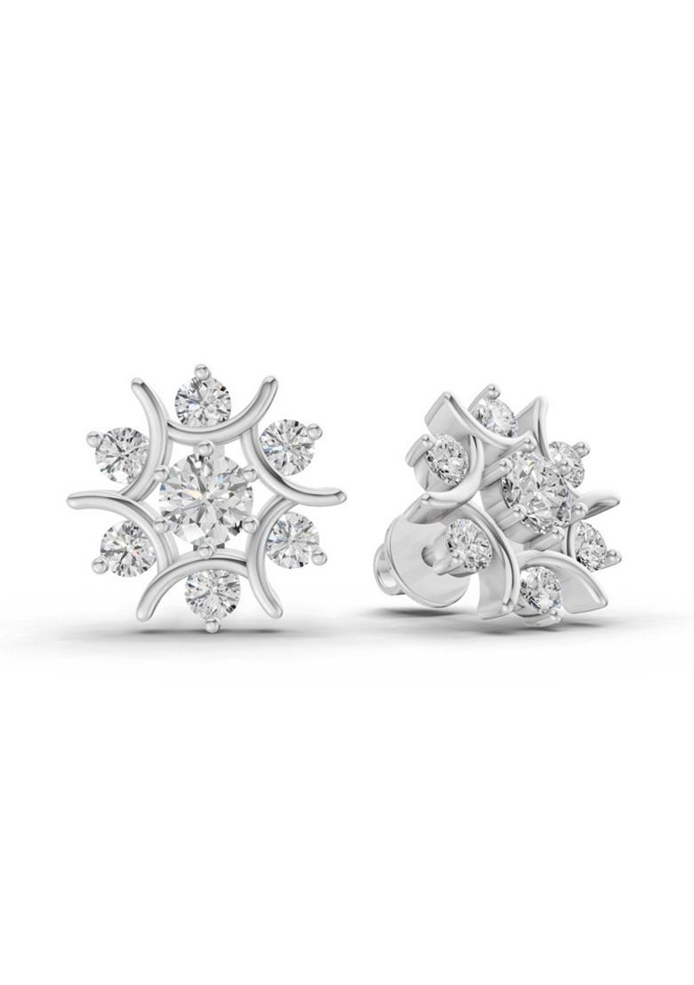 14Kt White Gold Lab Grown Diamond 1.73 CaratRound Cluster Diamond Stud Earrings For Women