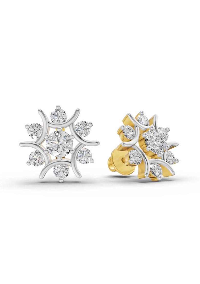 14Kt Yellow Gold Lab Grown Diamond 1.73 CaratRound Cluster Diamond Stud Earrings For Women