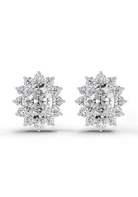 14Kt Rose Gold Lab Grown Diamond 0.95 CaratOval Cluster Diamond Stud Earrings For Women