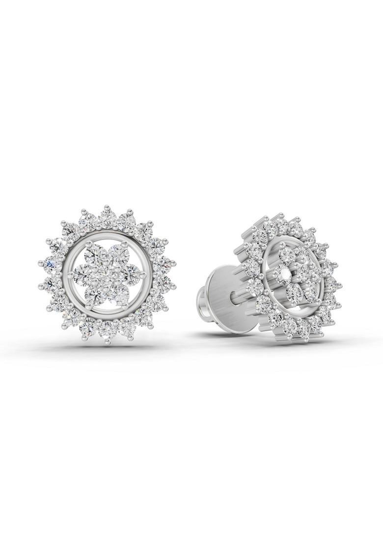 14Kt White Gold Lab Grown Diamond 0.83 Carat Round Shape Floral Cluster Diamond Stud Earrings For Women
