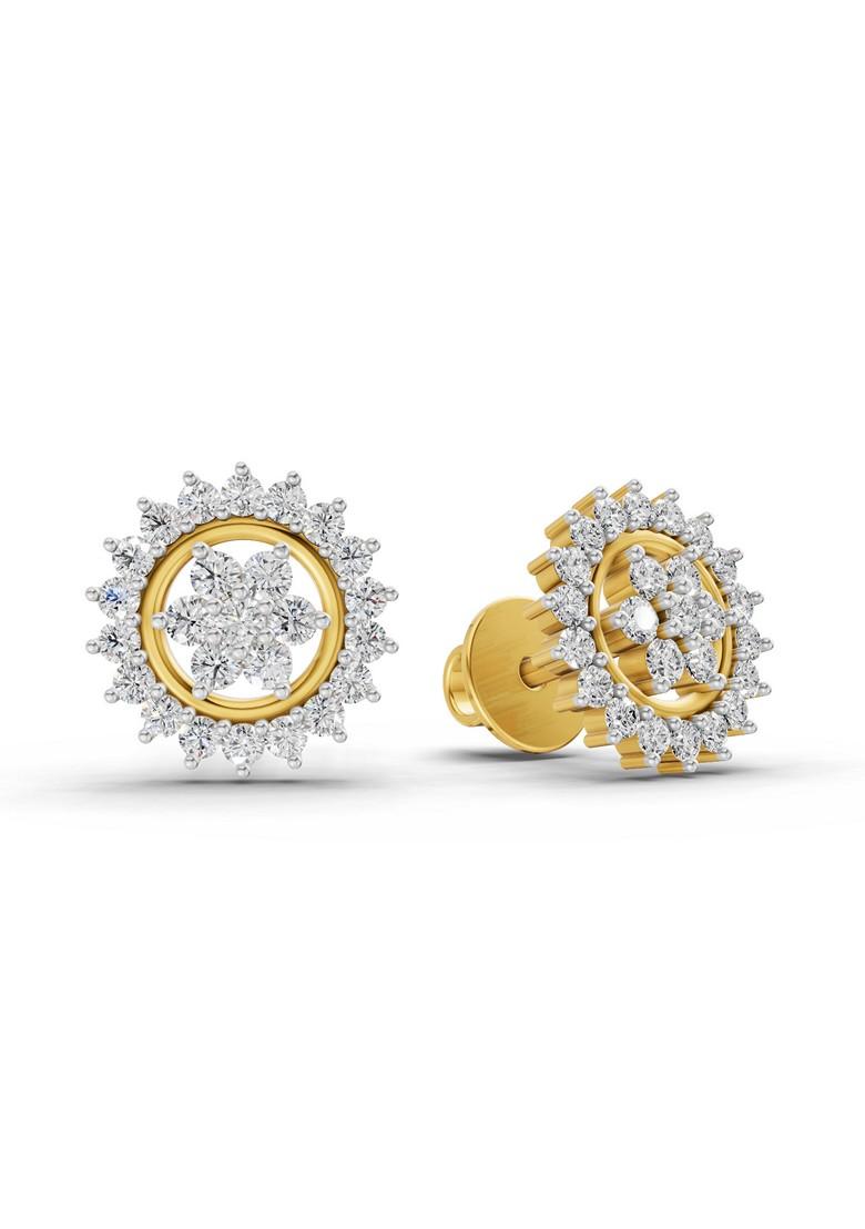 14Kt Yellow Gold Lab Grown Diamond 0.83 Carat Round Shape Floral Cluster Diamond Stud Earrings For Women