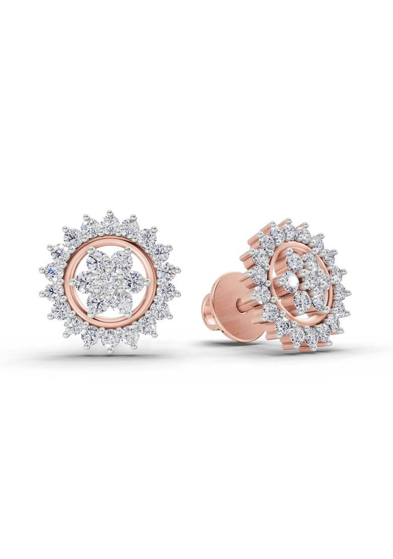 14Kt Rose Gold Lab Grown Diamond 0.83 Carat Round Shape Floral Cluster Diamond Stud Earrings For Women