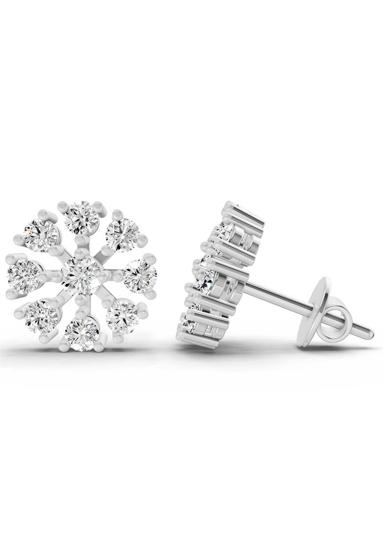 14Kt White Gold Lab Grown Diamond 1 Carat Igi Certified Round Diamond Stud Earrings For Women