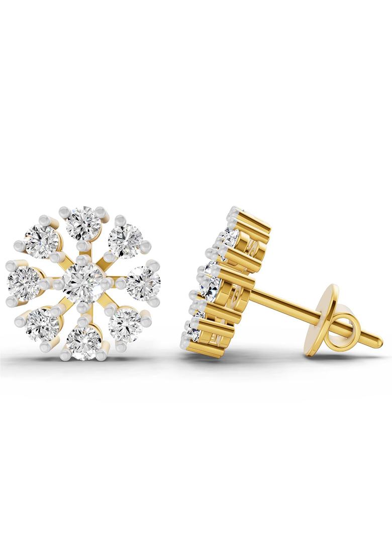 14Kt Yellow Gold Lab Grown Diamond 1 CaratRound Diamond Stud Earrings For Women