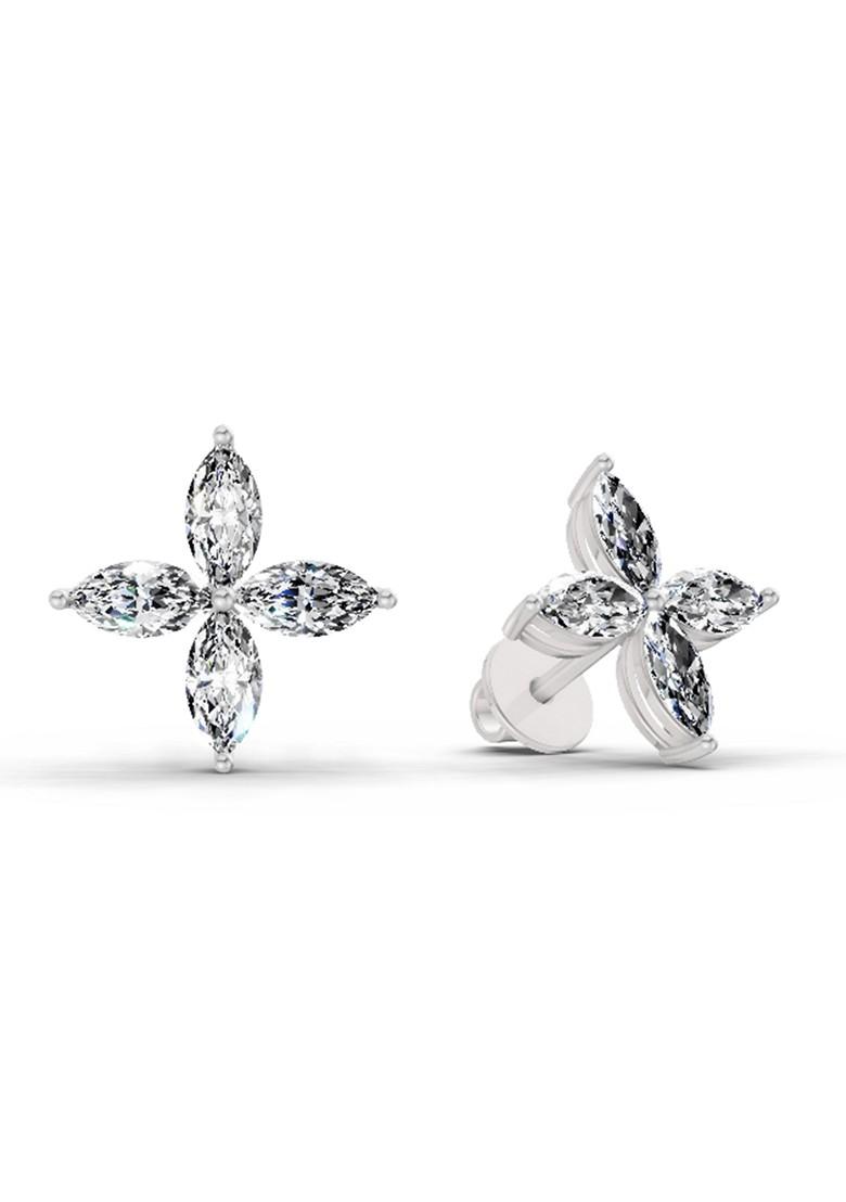 14Kt White Gold Lab Grown Diamond 1.44 Carat Marquise Shape Cluster Diamond Stud Earrings For Women