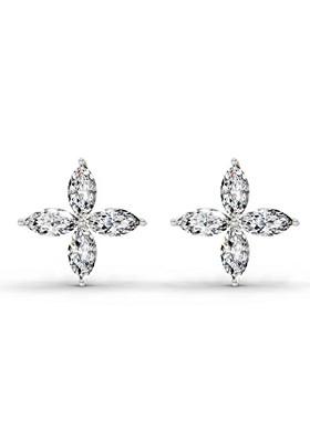14Kt Yellow Gold Lab Grown Diamond 1.44 Carat Marquise Shape Cluster Diamond Stud Earrings For Women