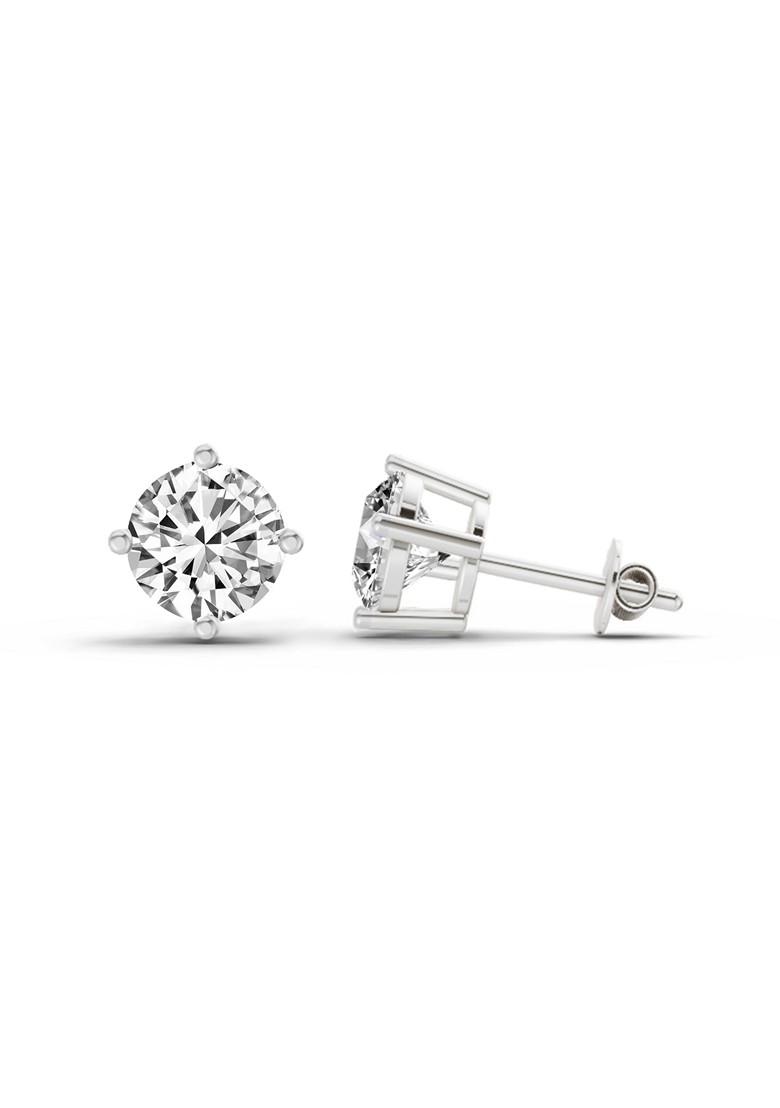 14Kt White Gold Lab Grown Diamond 2.28 Carat Round Shape 4 Prong Solitaire Diamond Stud Earrings For Women