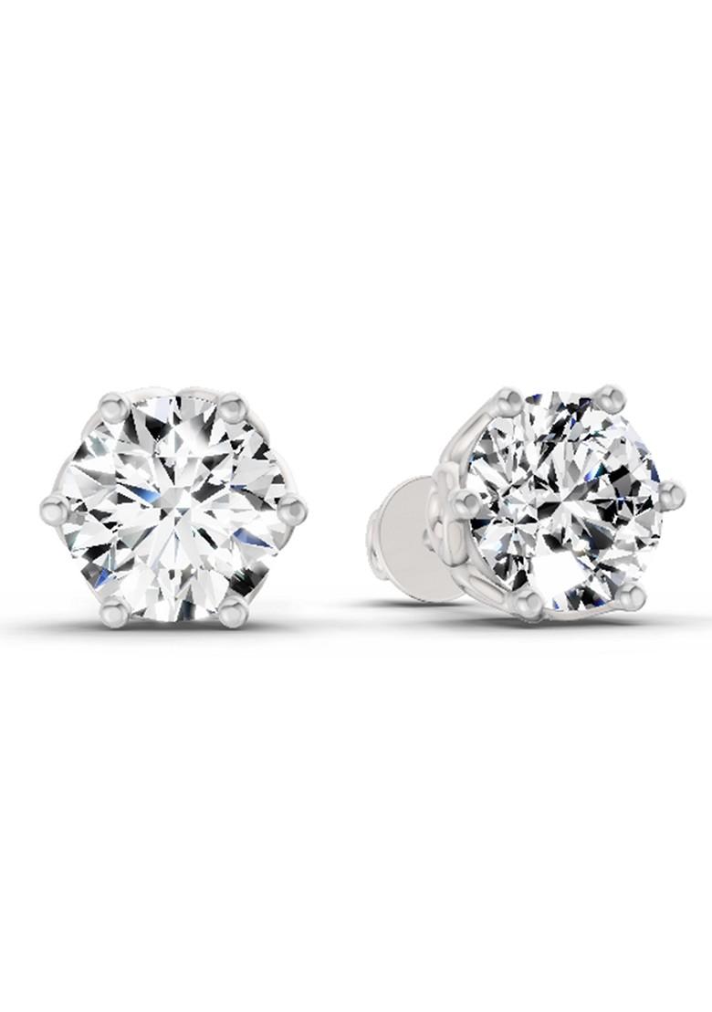 14Kt White Gold Lab Grown Diamond 2.28 Carat Round Shape 6 Prong Solitaire Diamond Stud Earrings For Women