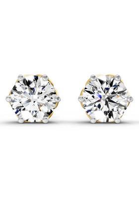 14Kt Yellow Gold Lab Grown Diamond 2.28 Carat Round Shape 6 Prong Solitaire Diamond Stud Earrings For Women